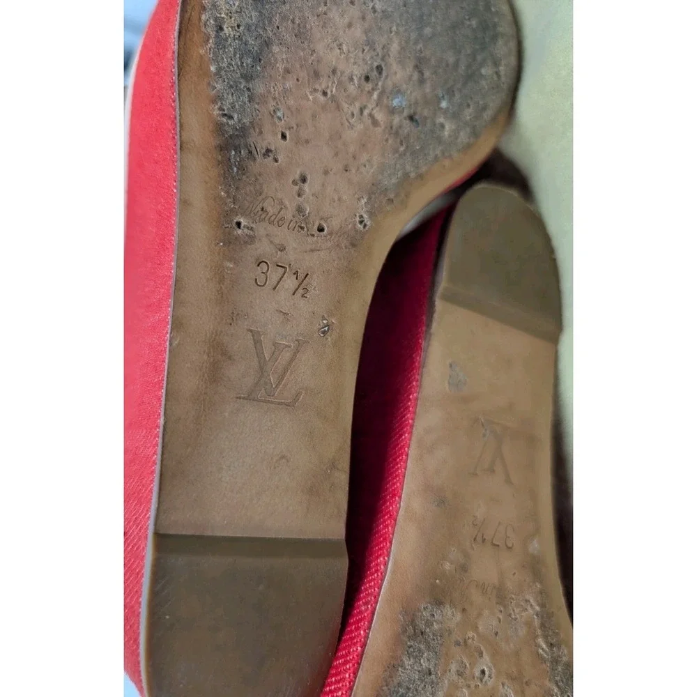 Louis Vuitton Red Waterfall Wedge Cloth & Leather Sandals Size 37.5 EU/7 US